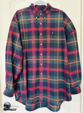 🔥 VINTAGE 90s Polo Ralph Lauren "The Big Shirt" Tartan Plaid Button Down